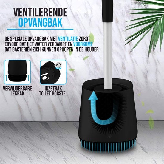 Strex Toiletborstel Siliconen met Houder Zwart - Sneldrogend, hygienisch& Antibacterie Werking - WC Borstel - Toilet Borstel Houder