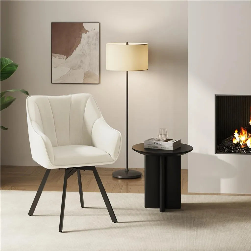 Yaheetech Esszimmerstuhl mit Armlehnen – Beige – 55 x 58,5 x 82 cm – um 360° drehbar mit Samtbezug