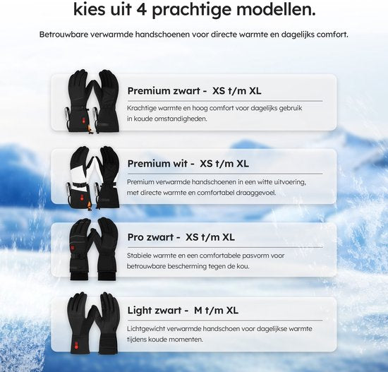 Beheizte Handschuhe - Light L - 3 Einstellungen - Elektrische Handschuhe - Wasser- und winddicht - Wiederaufladbare beheizte Handschuhe - Schwarz - Saaf Comfort