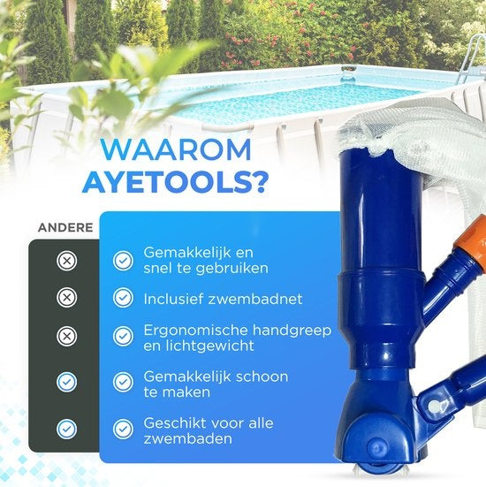 AyeTools Pool Staubsauger - Inklusive Schaufelnetz - Blau