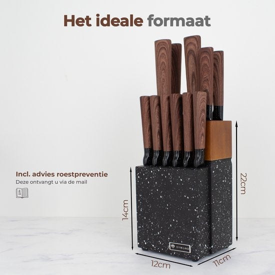 DymundÂ® Messerset mit Block - Kochmesserset inkl. Messerblock - (13-teilig) - Schwarz - Edelstahl