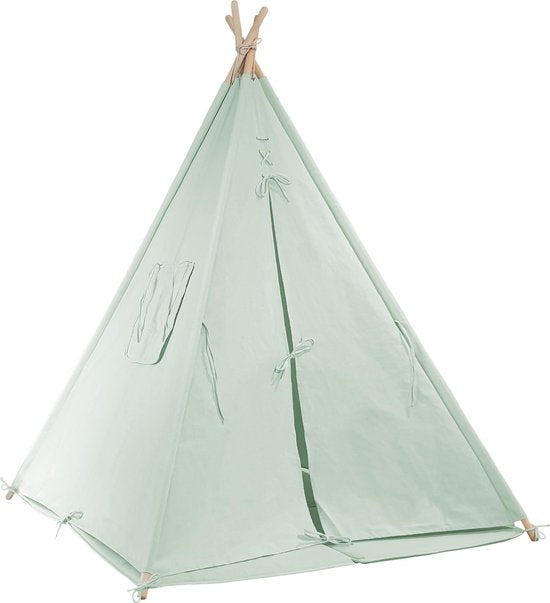 Sunny Alba Tipi-Zelt Pastellgrün – Wigwam-Spielzelt mit Fenstern – 120 x 120 x 160 cm – mit Kissenbezug