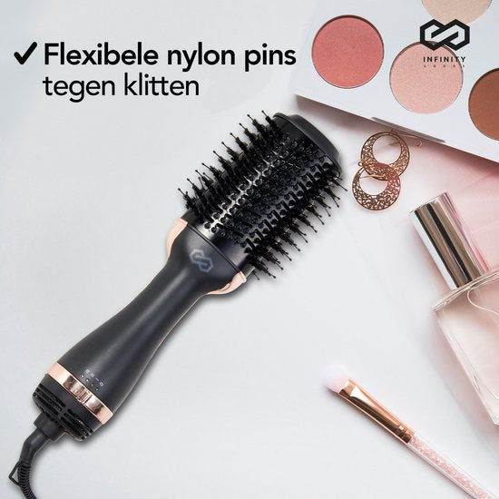 Infinity Goods 4-in-1 Haartrockner-Bürste - Keramik-Magie-Bürste - Trocknen/Stylen/Locken/Volumen - kurzes und langes Haar - 1200W - Schwarz/Gold
