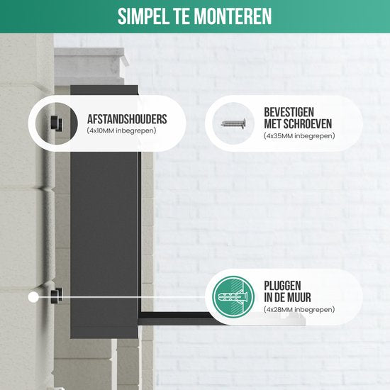 Avalo Briefkasten Schwarz Edelstahl - Wandbriefkasten - Inkl. Montagematerial & 2 Schlüssel