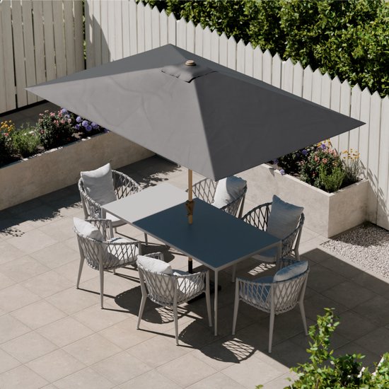 LifeGoods Sonnenschirm - Garten - 270x180cm - 30° neigbar - Wasserdicht - UPF50+ - Holzbeschichtung - Dunkelgrau