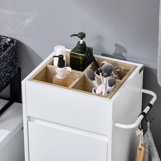 SoBuy BZR159-W Wäscheschrank - Weißer Badezimmerschrank mit Ablagefächern
