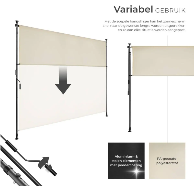 tectake Sonnenschutz Taija – Klemmmarkise mit Kurbel – 200 x 310 cm – UV50+ – Beige