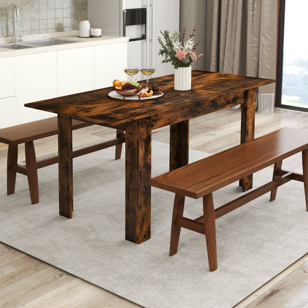 Coast Ausziehbarer Esstisch – Verstellbare Tischplatte – L-förmige Tischbeine – Kaffeebraun 158 x 70 x 76 cm
