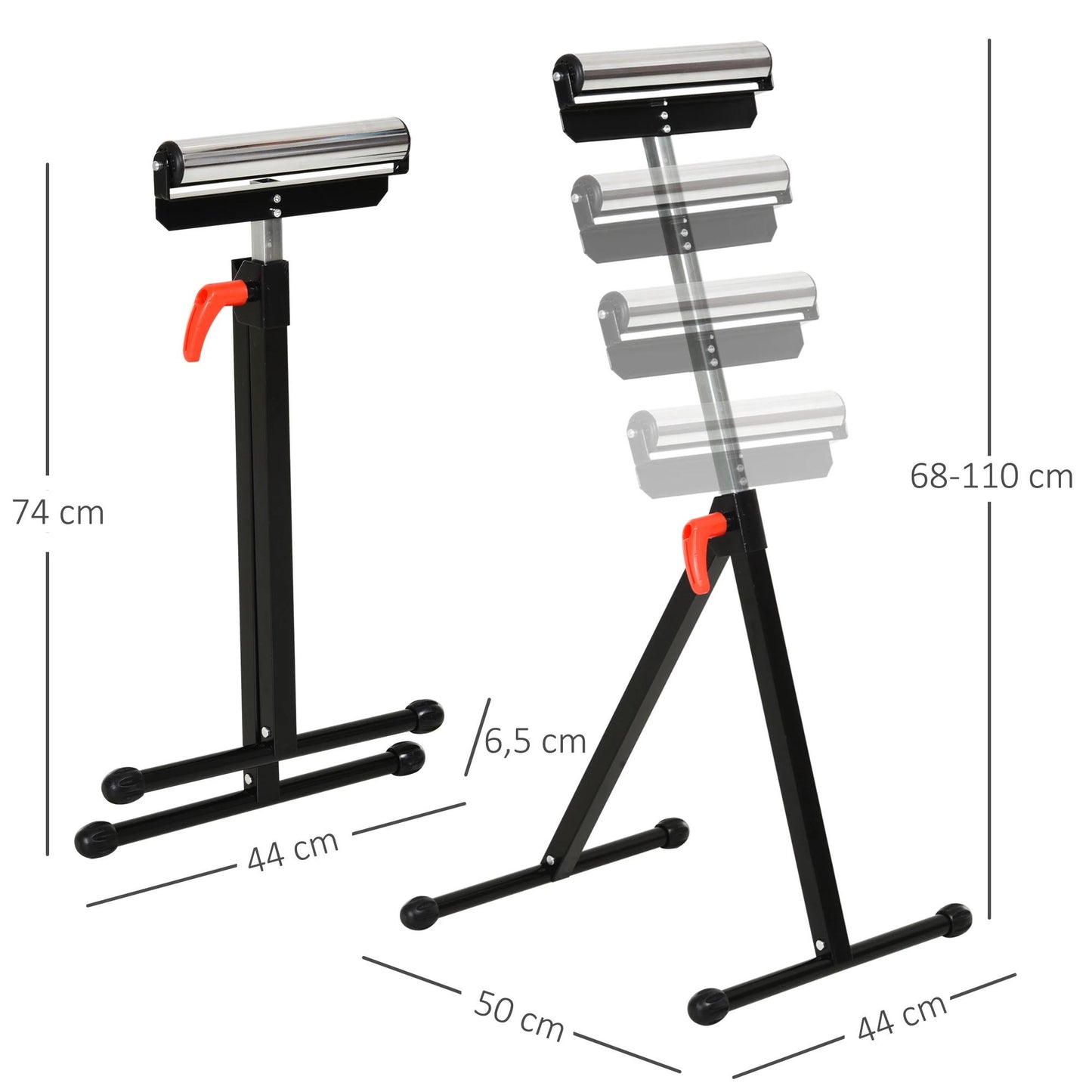 Homcom Rollbock mit verstellbarer Rolle – 44 x 50 x 68–110 cm – Schwarz/Silber
