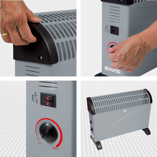 Auronic Elektrokonvektor - 750/1250/2000 Watt - Einstellbarer Thermostat - Heizung - Grau