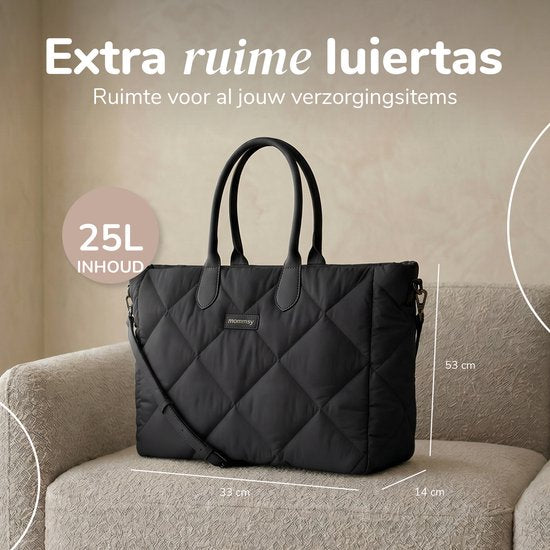 Mommsy Wickeltasche – Wickeltasche – Mom Bag – Thermofach – Gesteppter Puffer-Stoff – Mommy Bag – Besonders geräumig – Wasserabweisend – Organizer – Leicht – Schwarz