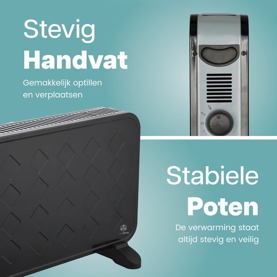 AirKing Elektrische Konvektorheizung - 1250/2000 Watt - Elektrische Konvektorheizung mit einstellbarem Thermostat - Elektrische Heizungen - Schwarz