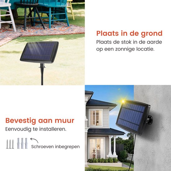 Partizzle 15m wasserdichte Solar Lichterkette - Dimmbar - LED Solar Gartenbeleuchtung - Camping Lichtergirlande - Solar Lichtergirlande für draußen - 2700K / Warm White
