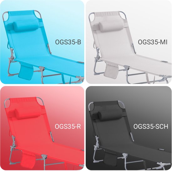 SoBuy Klappliegestuhl, verstellbarer Gartenliegestuhl mit Kopfstütze und Aufbewahrungstasche, ergonomischer Relaxstuhl für den Außenbereich, Garten, Balkon und Terrasse, schwarz, OGS35-SCH