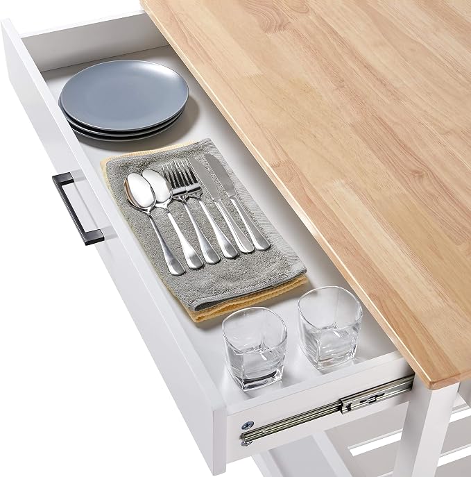 Yaheetech Küchenwagen 101,5 x 51 x 92,5 cm – 2 Ebenen – Schublade – 4 Räder – Weiß/Natur