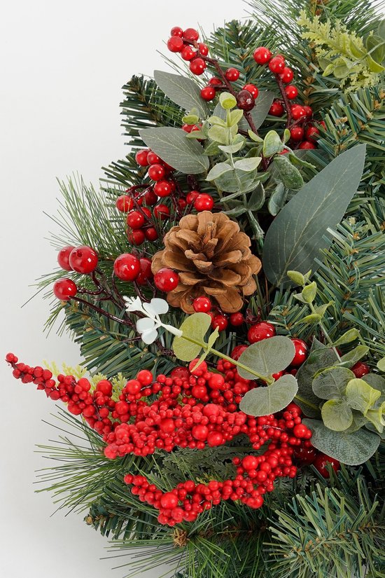 Mica Decorations Harvey Weihnachtskranz mit Tannenzapfen – H 11 x Ø 40 cm – Rot