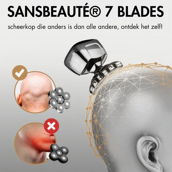 Rasierer Männer - Trimmer - Clipper - Sansbeauté® Skull Sharp PRO - Elektrischer Gesichts- und Kopfrasierer - Nass- und Trockenrasur - Kabelloses Aufladen - Elektrisch