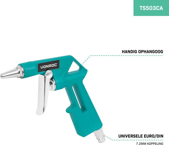 VONROC Druckluftwerkzeug-Set - 4-teilig - Reifenpumpe, Luftpistole, Farbspritzgerät und 5m Spiralschlauch - Universal EURO/DIN 7,2mm Kupplung