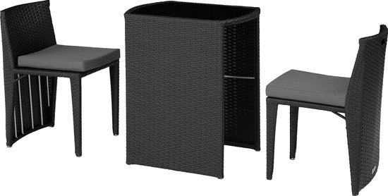 tectake - Bistro-Geflecht, platzsparend zusammenklappbar, Gartenmöbel-Set mit 2 Stühlen und Tisch, Gartenmöbel, Sitzgruppe für Garten, Wintergarten, Balkon, Terrasse - schwarz