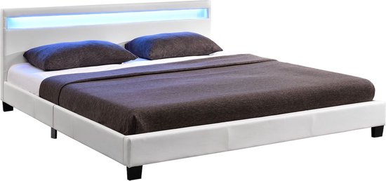 Polsterbett Paris - 140 x 200 cm - Weiß - LED-Beleuchtung