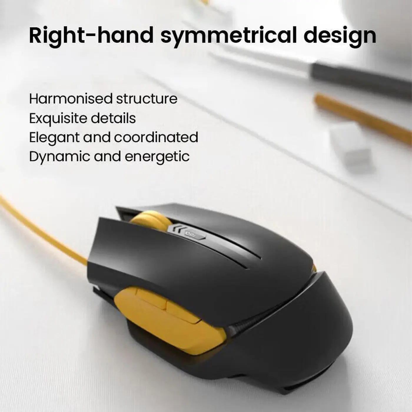 Ochama Kabelgebundene Maus – Schwarz & Gelb – Ergonomisch – Optischer Sensor – 1000 Hz Abtastrate – 4 DPI-Stufen