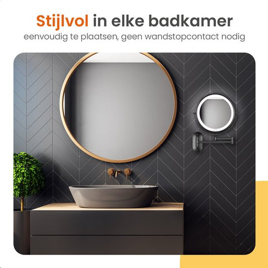 Goliving Make-up-Spiegel mit Beleuchtung - Ã˜25 cm - 10-fache Vergrößerung - Dimmbarer Make-up-Spiegel - Rasierspiegel - LED-Beleuchtung - USB-C wiederaufladbar - Doppelseitig - 27 x 27 cm - Schwarz