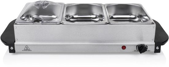 Tristar BP-6283 – Buffetwärmer 200 W – Chafing Dish – 3 x 1,4 Liter – inkl. Deckel – Edelstahl