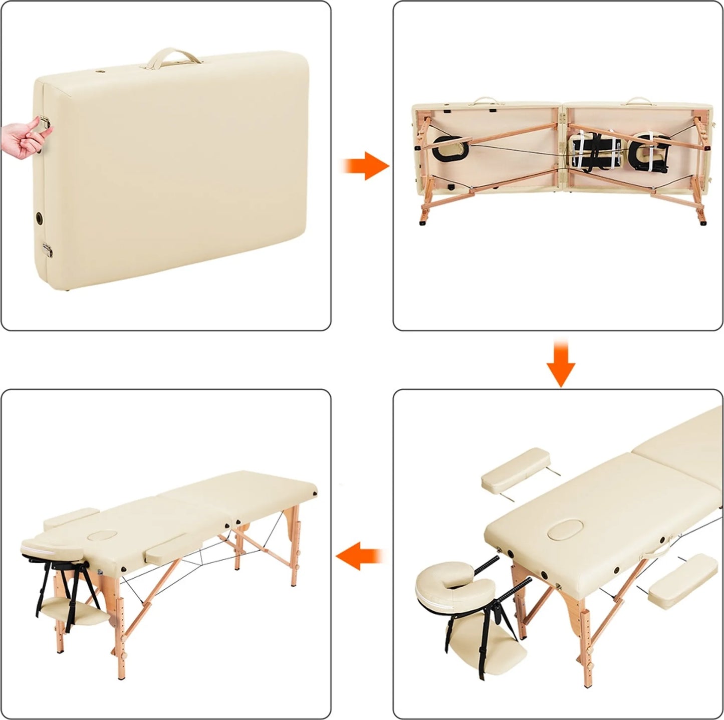 Yaheetech Klappbarer Massagetisch - 213 x 82 x 64-85,5 cm - Ausgestattet mit Buchenbeinen und verstellbarer Kopfstütze und Tragetaschenfunktion - Für Schönheitssalon und Massagestudio - Cremefarbenes Kunstleder und Holz