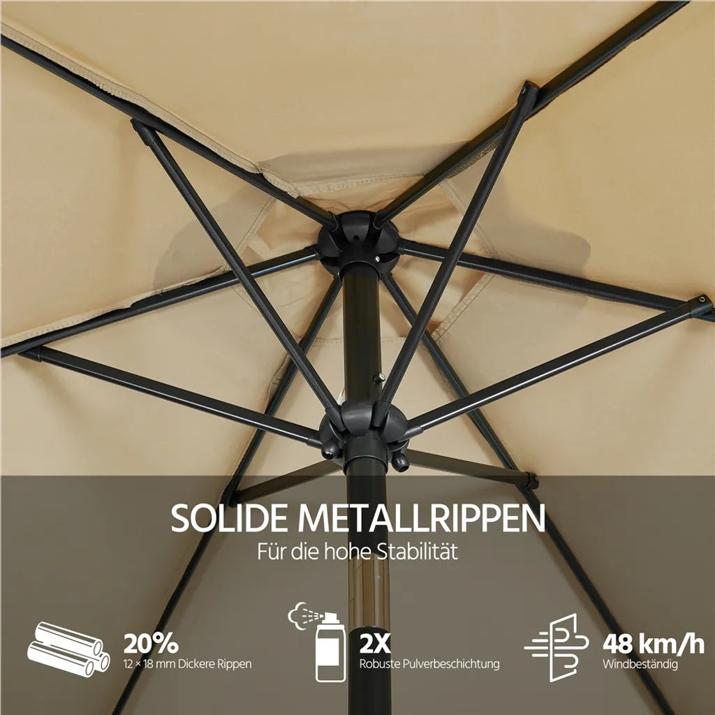 Yaheetech Gartenschirm mit Neigungsfunktion und Pendel – Hellbraun – Ø 269 x 241 cm