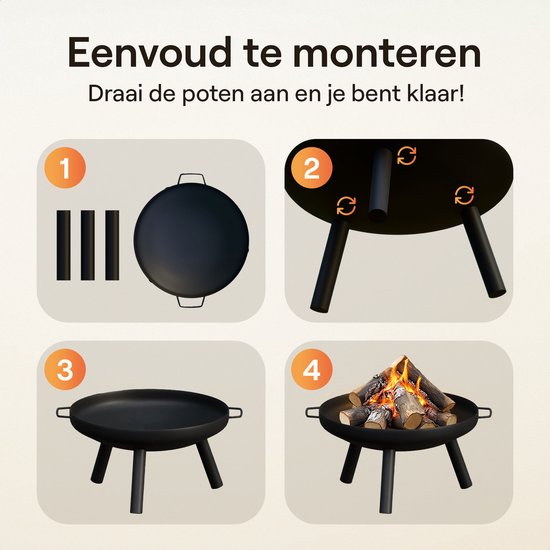 Flowsense Feuerschale - Outdoor Feuerkorb - Gartenkamin - Stimmungsvolle Feuerstelle - Für Garten und Terrasse - Stahl - Ø 58 cm