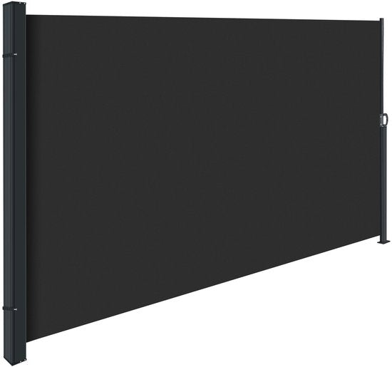 tectake® Ausziehbarer Windschutz mit Aufrollmechanismus – 300 x 160 cm – Seitenmarkise mit Aluminiumrahmen – Sonnenschutz – Gartenschutz – Schwarzer Balkon-Windschutz – Undurchsichtiger Sichtschutz – Markisentuch