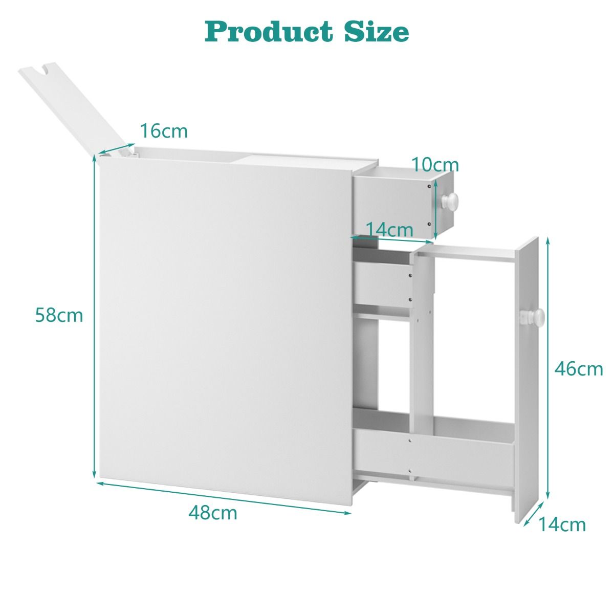 Coast Badezimmerschrank platzsparend - mit Schublade - 48 x 16 x 58 cm - Weiß