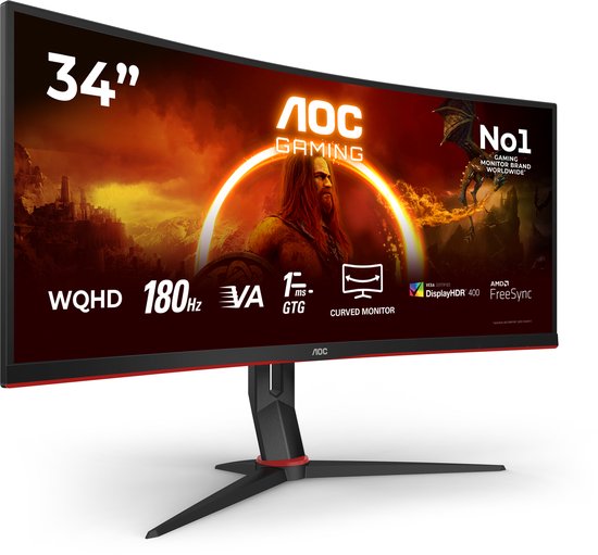 AOC CU34G2XP – Gebogener Ultrawide-Gaming-Monitor – HDR400 – USB-Hub – 180 Hz – 34 Zoll