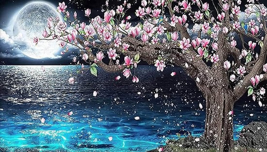 RubyeÂ® Diamantmalerei Erwachsene - Diamantmalerei Kinder - Diamantmalerei Paket Voll - Vollmond und Blüte - 70x40cm