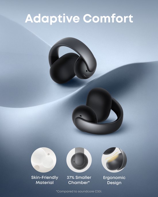 soundcore AeroClip von Anker – Open-Ear-Ohrhörer – Clip-On-Kopfhörer – Adaptiver Tragekomfort – Klare Gespräche dank 4 Mikrofonen und KI – Stabiler Sitz – 12-mm-Treiber für klaren Klang – Open