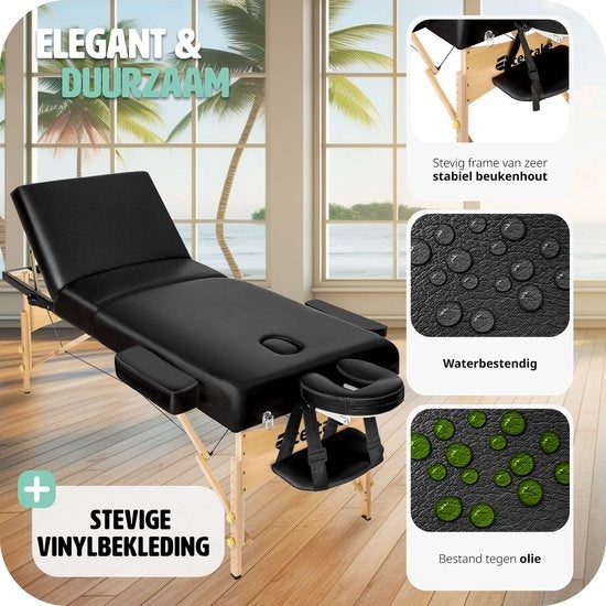 tectake - Massageliege Behandlungsliege mit 10 cm hoher Matratze + Tragetasche - extra dick gepolstert, wasser- und ölabweisender Vinylbezug, faltbar, inklusive Aufbewahrungstasche, ideal für Salon, Tattoo, Therapie - schwarz