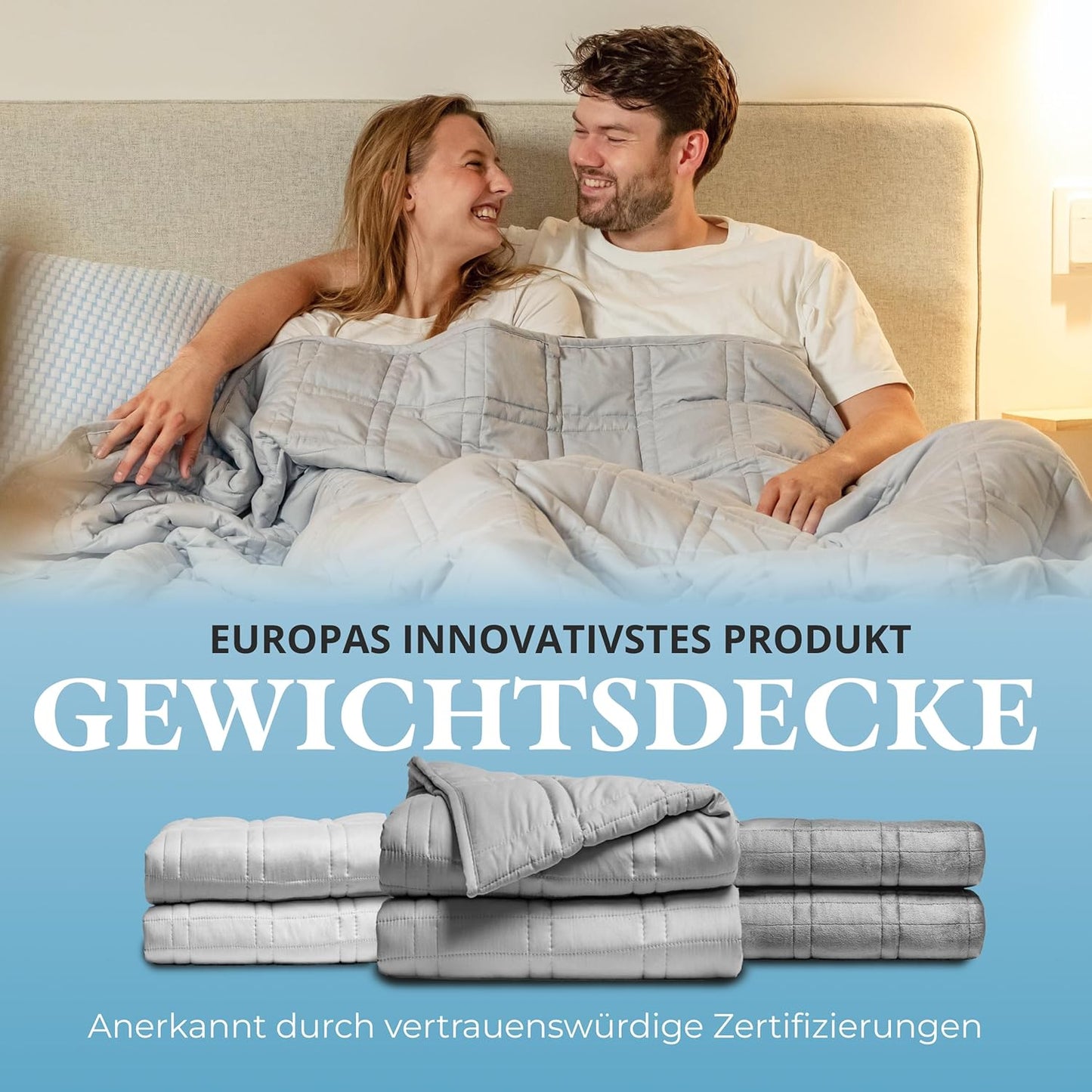 Ella - Gewichtsdecke/ Therapiedecke - 13kg - 200 x 200cm - OEKO-TEX Baumwolle - Hellgrau