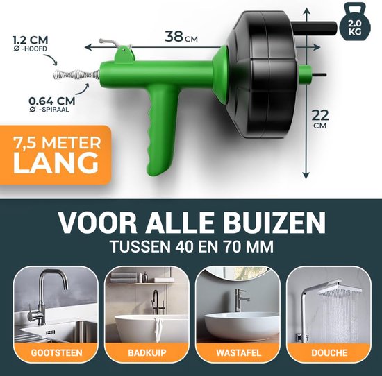 MEISTERFAKTUR Entstopfungsfeder mit automatischer Stromversorgung [7,5 m] | Kanalspülung mit Bohraufsatz | Kanalreinigungsfeder mit Handschuh | Spülbecken- und Abflussentstopfer | Kanalspülung | Kanalspiralbohrer