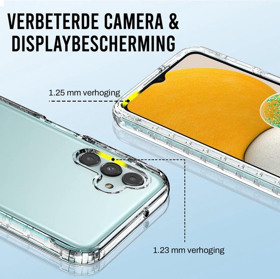 Podec 2-in-1-Hülle mit Displayschutzfolie, passend für das Samsung Galaxy A13 5G, transparente Handyhülle – stoßfeste Schutzhülle