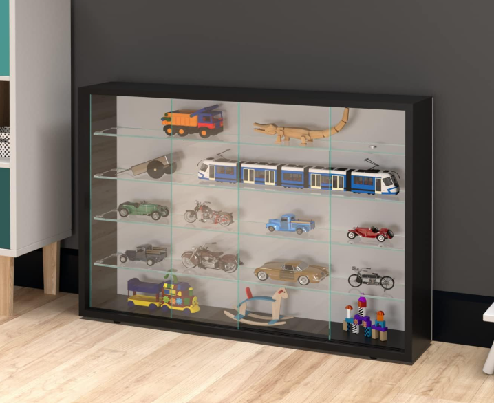 VDD Vitrine – Wandvitrine mit Schiebetüren – 75 x 55 x 14 cm – Schwarz