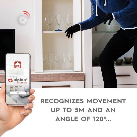 Alpina Smart Home Bewegungssensor - 3V - Für Innenräume - 5M Erkennung - Smart Home App