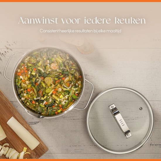 ELLE Gourmet Modern Edelstahl Kochtopf mit Deckel - Ø 18 cm - Kochtopf - PFAS frei - Induktion