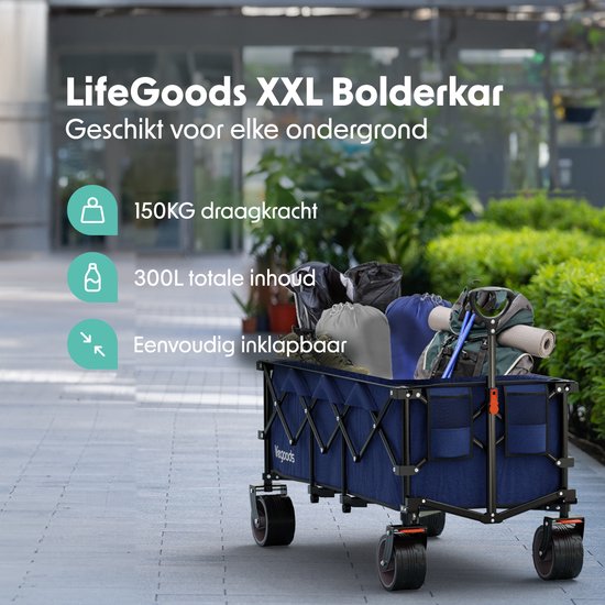 LifeGoods Wagon - XXL - faltbar - 300L - 150KG Tragfähigkeit - Blau