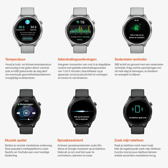 Otiume Modern Pulse GTR1 – Smartwatch – 46 mm AMOLED-Display – Dual-GPS – Telefonieren über Bluetooth – Schwarz