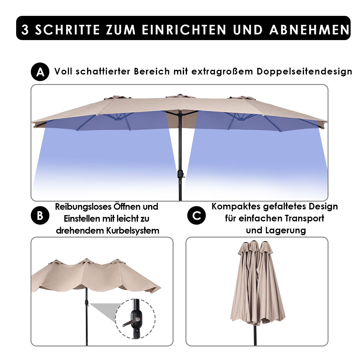Coast Doppel-Sonnenschirm - Ã˜480 cm - Beige