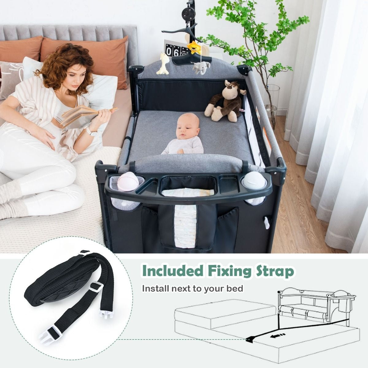 Coast Babybett - 5-in-1 Design - in 4 Höhen - Mobil - 76 x 109 x 83 cm - Schwarz