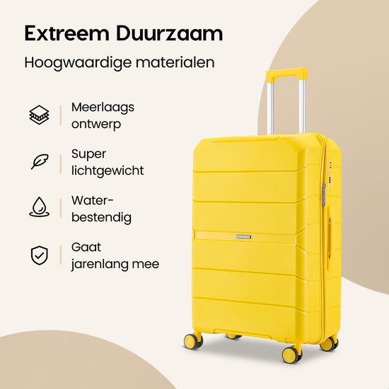 SKYCASES Urban Adventurer - Mittlerer Reisekoffer - Zahlenschloss - 44x27x66cm - 78L - Reisekoffer mit Kofferschloss - Spinner-Räder - Gelb