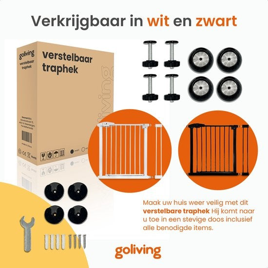 Goliving Treppengitter ohne Bohren - Klemmenbefestigung - Klemmenmodell - erweiterbar - Metall - 78 bis 93 cm - Weiß