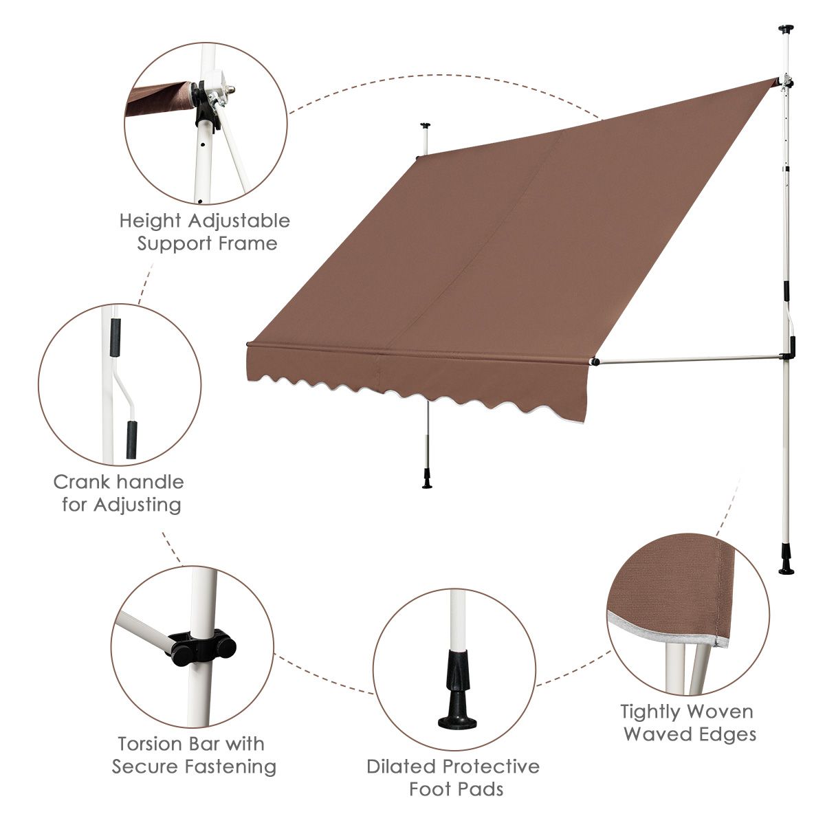 Coast Sunshade 300x120 cm Höhenverstellbar Braun - Ausziehbares Sonnensegel für Balkon, Terrasse oder Fenster