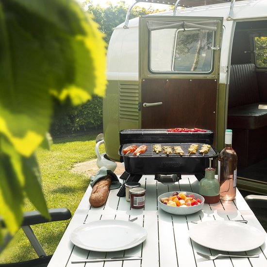 Princess 112252 Hybrid-Grill – 2000 W – Elektro- oder Holzkohlegrill – Kompaktes Tischmodell – Ideal für Balkon und Camping – 44 x 29 cm